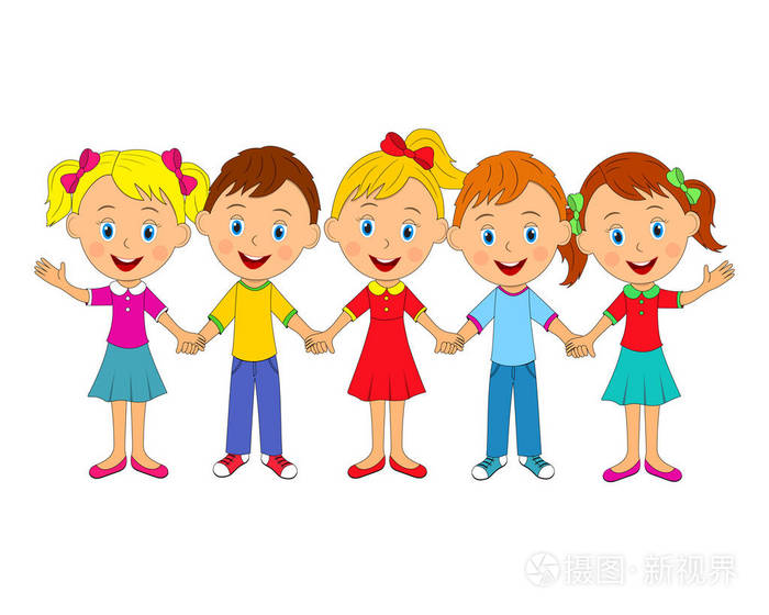 小男孩和女孩手牵手