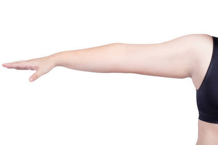 胖女人手术标记手臂切的身体脂肪整形手术吸脂概念