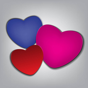 情人节的灰色背景矢量卡上红色蓝色粉红色的心