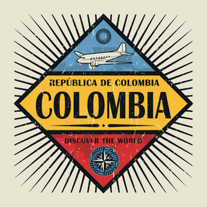 邮票或老式会徽文本哥伦比亚，发现世界