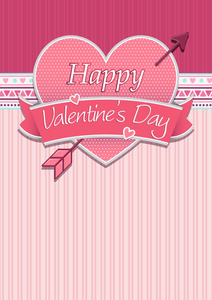 卡盖消息 上一颗红心，用粉红色的背景矢量图像上的粉红丝带包围的情人节快乐