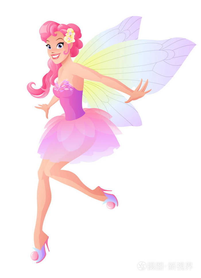 可爱的飞行仙女,粉红色的花裙与蝴蝶的翅膀