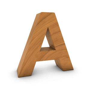 木制字母 A 上的白色孤立阴影 3d 图