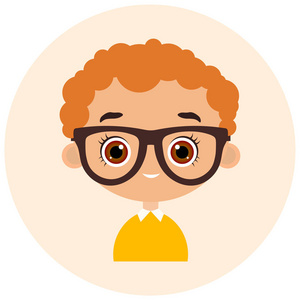 画像戴眼镜的年轻男孩.矢量图 eps 10.平的卡通风格照片