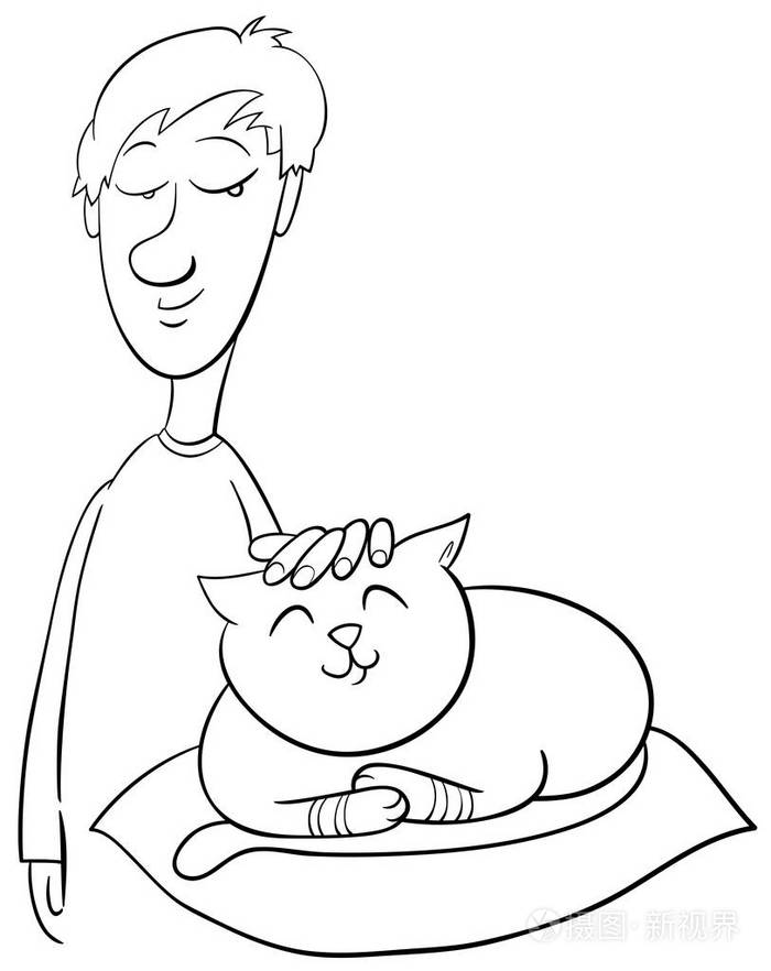 男孩笔画猫咪彩页