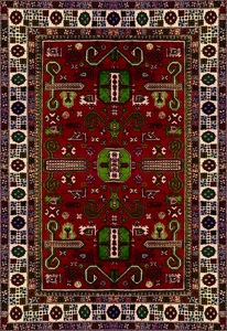 波斯地毯质地，抽象的装饰。圆形曼荼罗图案，东方传统的地毯表面。绿松石绿色红色栗色橙色蓝色灰色棕色黄色紫罗兰色方形背景垂直