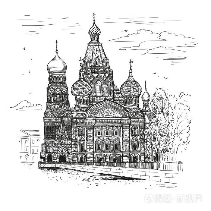 会议复活滴的血或教会我们的救主在圣彼得堡,俄罗斯插画-正版商用图片