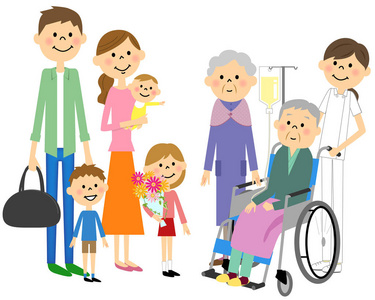 长者坐在轮椅上的人长者坐在轮椅上的人家庭要拜访那位老人在医院三维