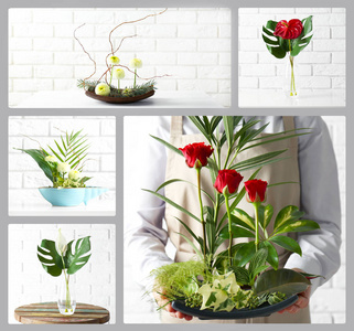 创意花艺作品无缝黑色和白色的圆圆的插花艺术工作插花-中国茶道插花