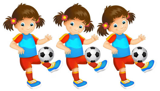 卡通儿童女孩玩儿童足球活动图