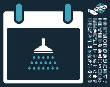 淋浴日历天平面矢量图标与奖金