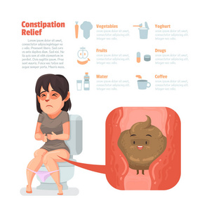 痔疮卡通女人坐在厕所,便秘的症状,卫生保健和医疗照片