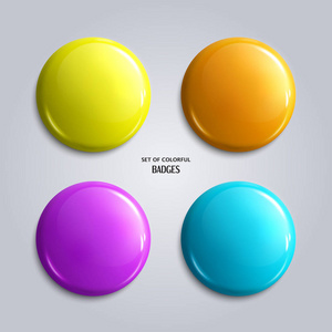 向量集的空白，色彩鲜艳有光泽的徽章或 web 按钮。四个鲜艳的颜色，黄色 橙色 蓝色和紫色。矢量