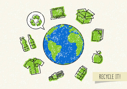 行星地球与可回收的东西矢量图
