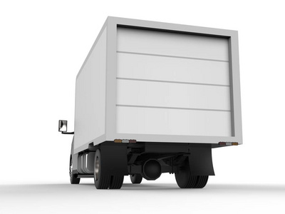 白色的小卡车。汽车送货服务。交付的货物和产品对零售网点。3d 渲染