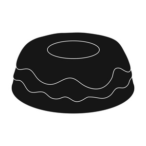 蛋糕中孤立的白色背景上的黑色风格的图标。月饼象征股票矢量图