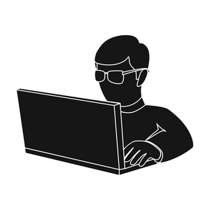 计算机黑客中孤立的白色背景上的黑色风格的图标。黑客和黑客象征股票矢量图