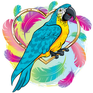 明亮的黄色鹦鹉鸟与蓝色的翅膀