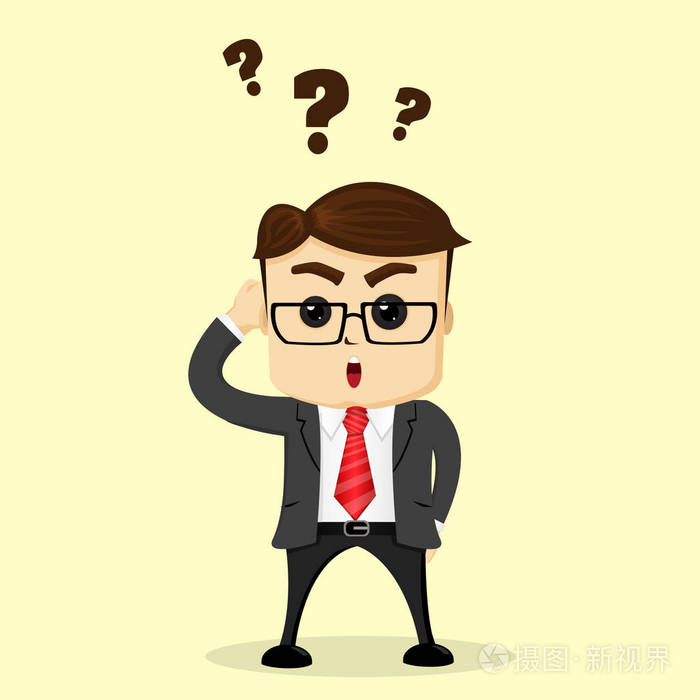 矢量平面插画抓耳挠腮的商人quastions