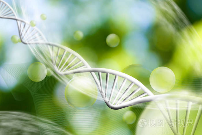 分子的结构和绿色背景特写的dna链的形象