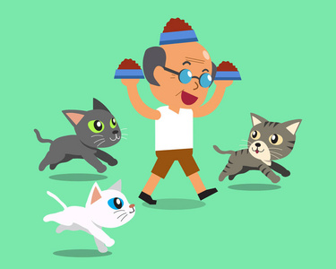 卡通老人喂猫照片