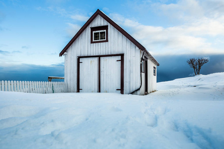 挪威木屋就房子，海滩，挪威罗弗敦