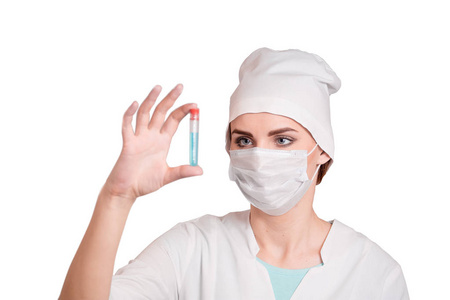 女医生与孤立的白色背景上的解毒剂。卫生保健和医疗的概念