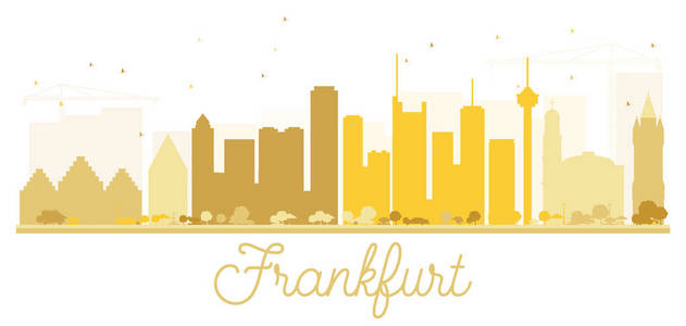 法兰克福城市天际线金色剪影图片