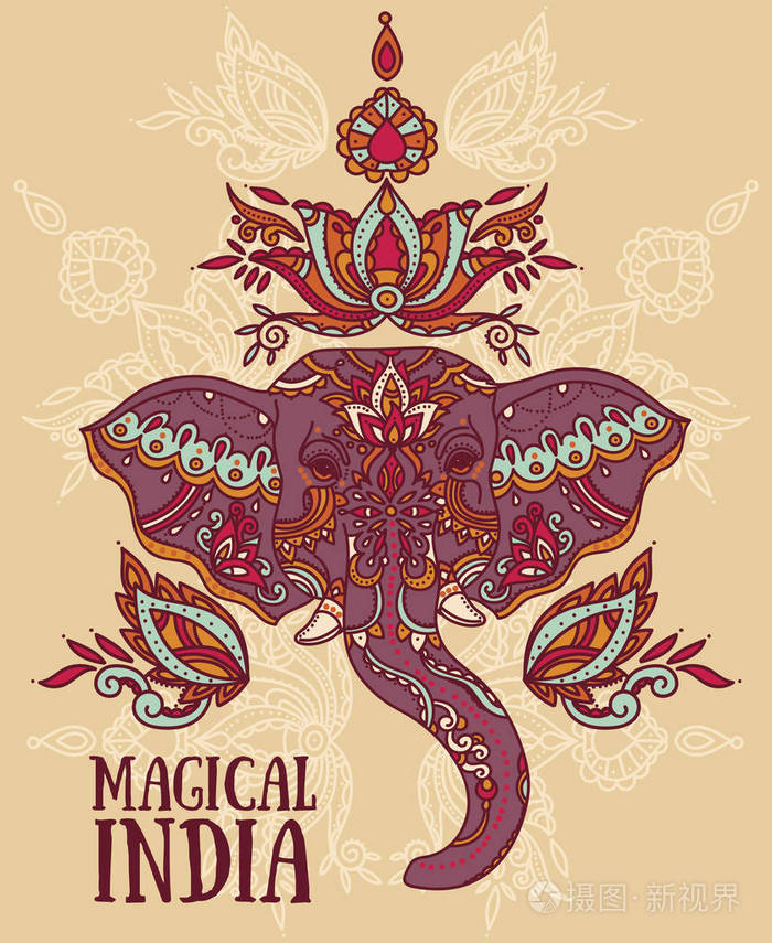 印度大象与美丽的佩斯利装饰插画-正版商用图片0wh1lo-摄图新视界