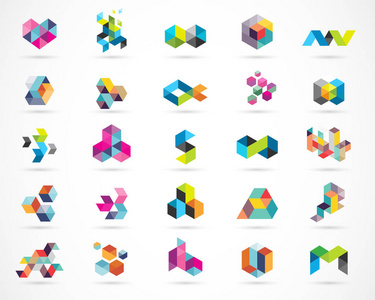 创意 数字抽象色彩鲜艳的图标，元素和符号 标志集合，模板