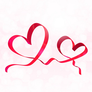 两个红丝带心.情人节那天背景矢量照片