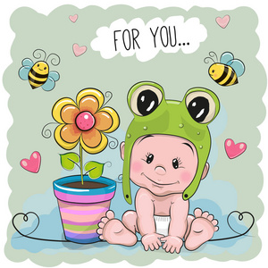 小青蛙帽子卡通可爱的小图片