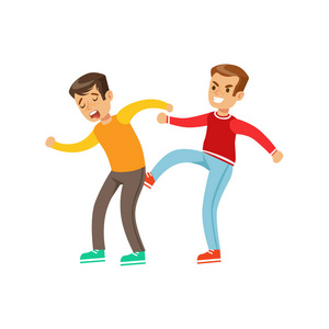 打孩子屁股两个男孩的拳头战斗阵地,侵略欺负在长套筒红顶战斗踢他