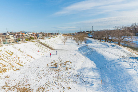 公共公园与白色的雪