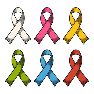 设置的颜色丝带白色背景上分离对艾滋病的认识