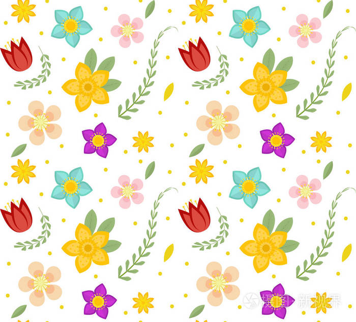 无缝花纹.重复纹理的花.植物无休止的背景.矢量图