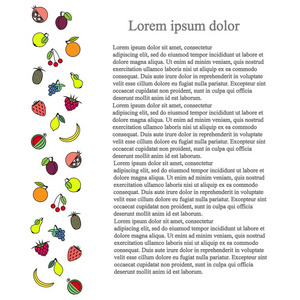多彩的纵向水果背景，黑色 Lorem ipsum，股票矢量图