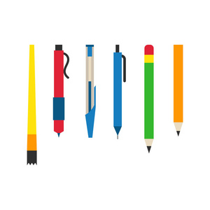 彩色工程办公室钢笔和铅笔矢量图