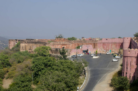 建筑施工在印度斋浦尔的堡 Djaygarh