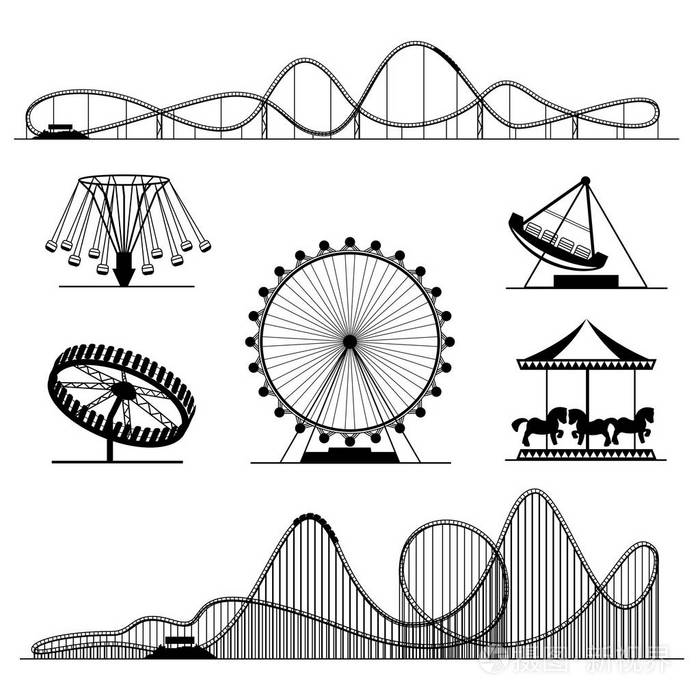 游戏机或露娜公园过山车娱乐矢量集