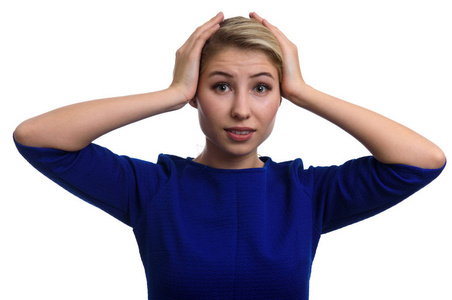 惊讶的年轻女子的画像.分离摄影图