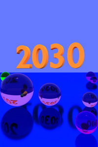 3d 渲染的彩色玻璃球上反光的表面和 2030 年