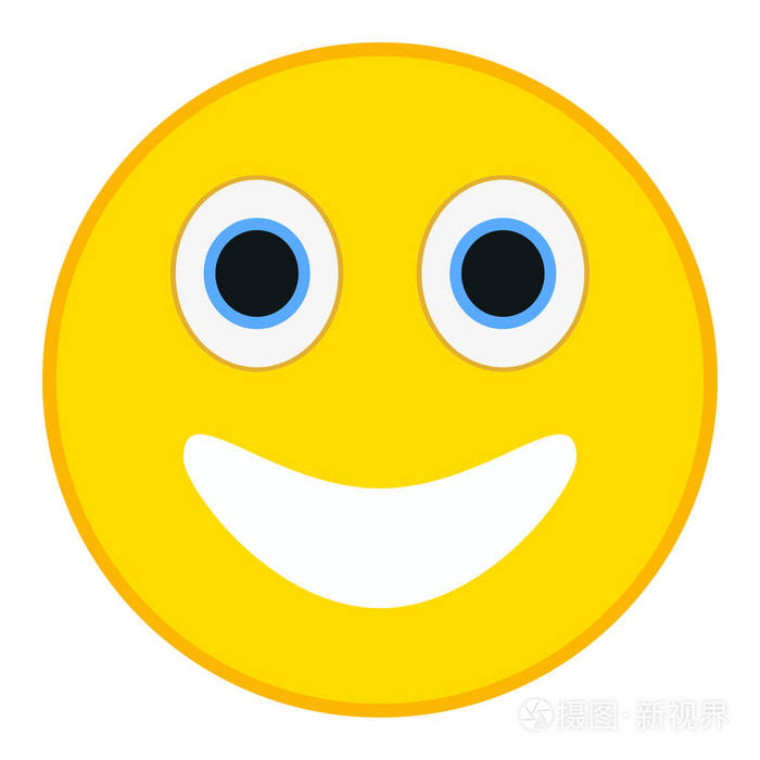 双眸中时尚平面样式的快乐的笑脸图释.大的微笑表情符号矢量图