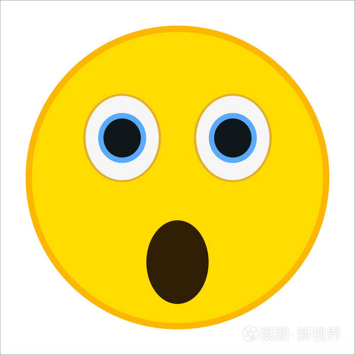 长着大眼睛在时尚平面样式的惊讶的表情震惊的表情符号矢量图