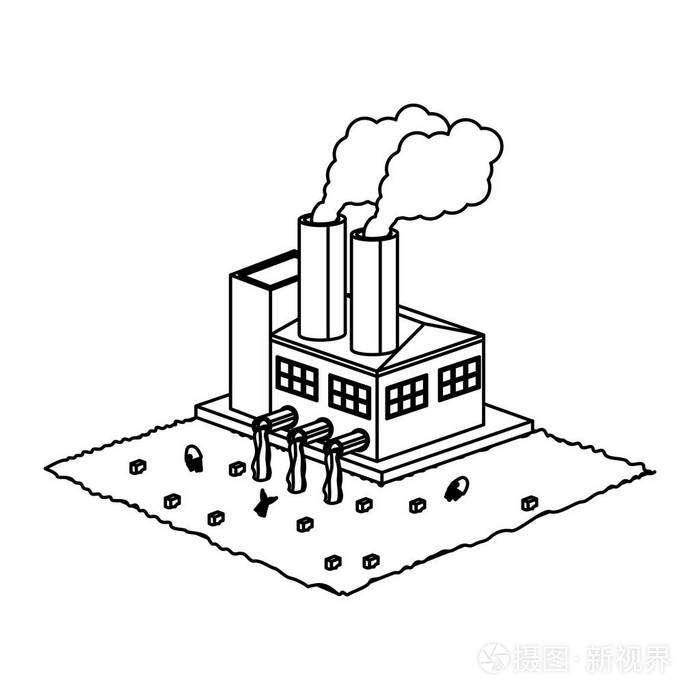 城市工厂污染简笔画图片