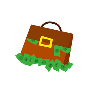 手提箱钱在平面样式，与商业插画的概念。