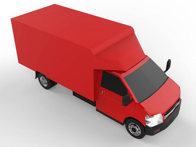小的红色卡车。汽车送货服务。交付的货物和产品对零售网点。3d 渲染