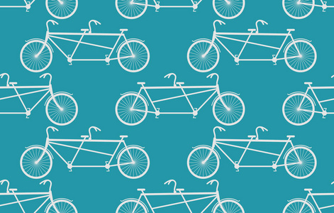 双人自行车无缝模式。白色老式自行车蓝色背景