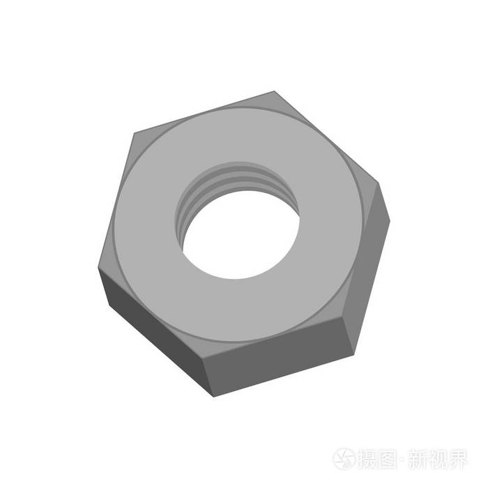 摄图新视界 插画 工业 分离出的铁螺母.白色背景上的金属内螺纹.eps