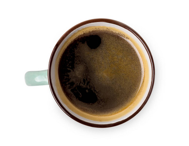 意式浓缩咖啡或美式咖啡，黑咖啡杯子上面白色背景上